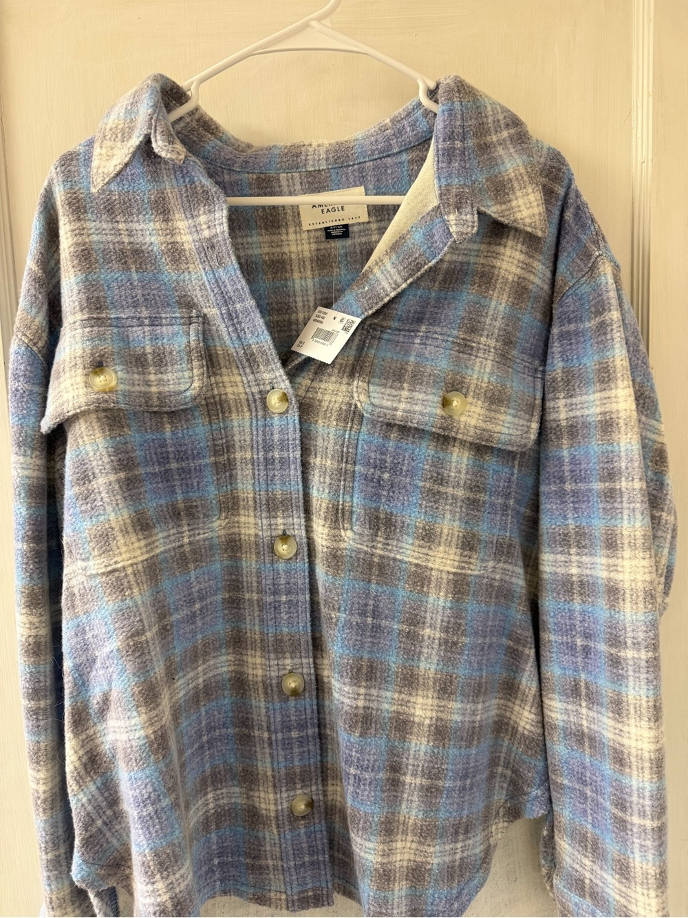 American Eagle Outfitters Plaid Shirt Jacket in Blue & Gray